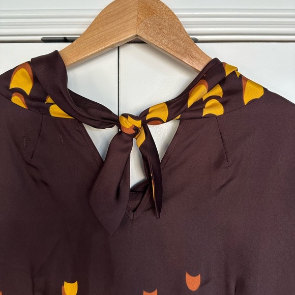 J. Crew Collection 100% Silk Dress Mod MCM Art Deco Geographic Brown/Gold W's 6 - Picture 5 of 11